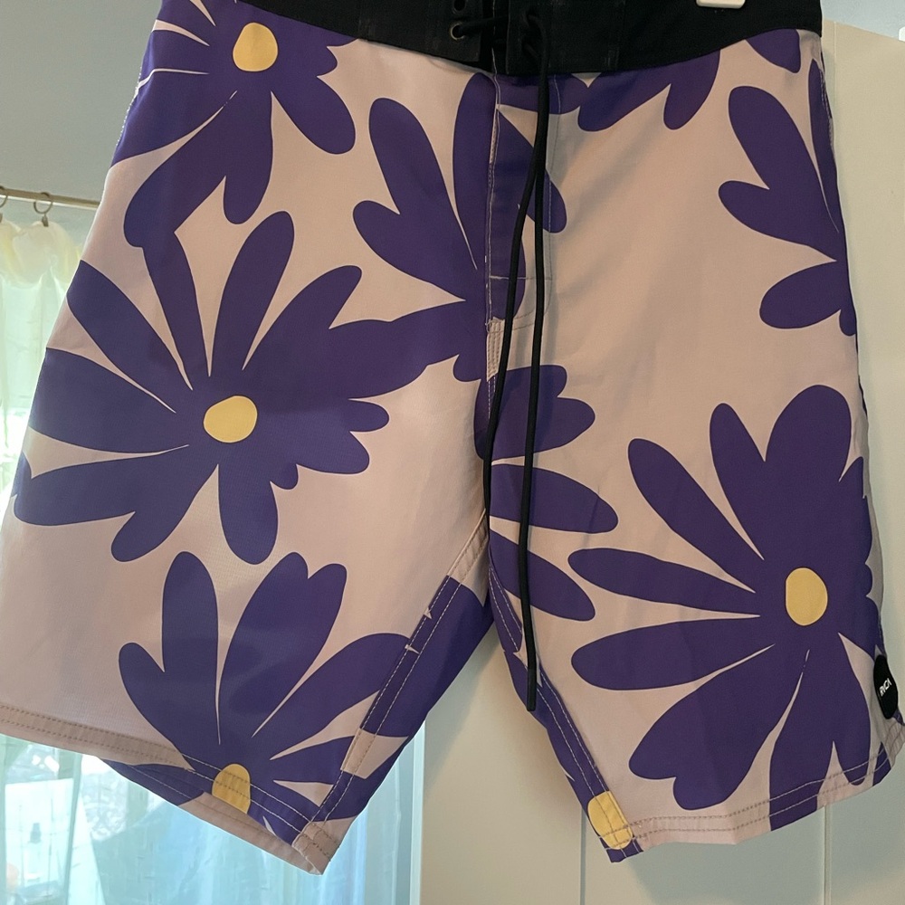 RVCA Floral Board Shorts in Purple and Yellow